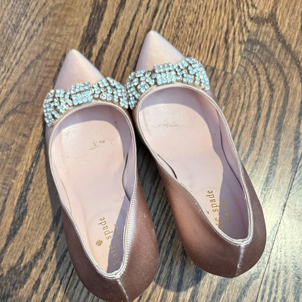 Kate Spade Shimmering Gold Heels with Crystal Bow - Picture 2 of 6